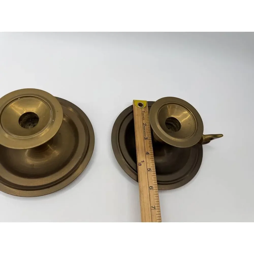 Vintage Brass Candle Holders Set of 2 Chamberstick Handle 2.62 lb Decor